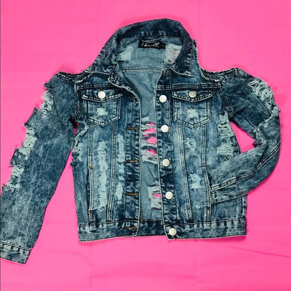 shoulderless jean jacket